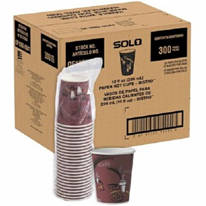Solo 10 oz Bistro Design Hot Cups - 10 fl oz - Round - Maroon - Poly Paper - Hot Drink, Coffee,...