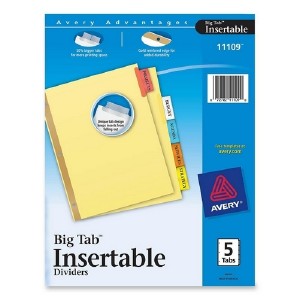 Avery WorkSaver Big Tab Insertable Divider - 5 Blank Tab(s) - 5 Tab(s)/Set - 8.50