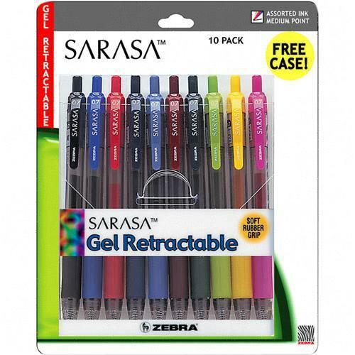 Zebra 46881 Sarasa Retractable Gel Ink Pens, Medium Point 0.7mm, Assorted  Color Rapid Dry Ink, 10-Count