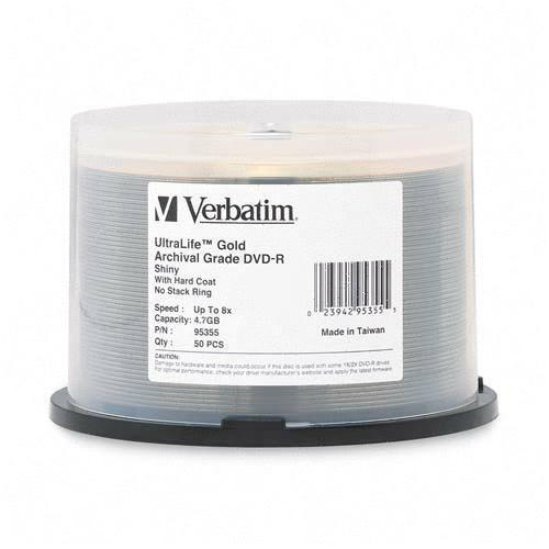 Verbatim 95355 DVD/CD Media Dvd-r 4.7gb 8x Ultralife Gold Archival Grade With Branded Surface And Hard Coat - 50pk Spindle - 2 H 023942953555
