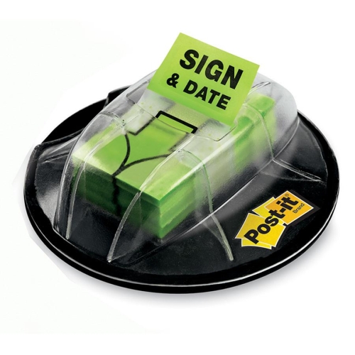 3m 680HVSD Post-It Message Flags "sign And Date" In A Desk Grip Dispenser, Bright Green, 1 In. Wide MMM680HVSD 051131968103