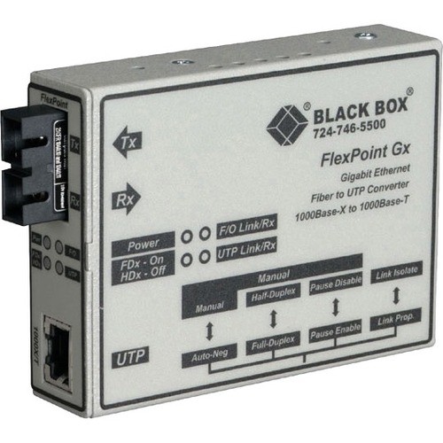 Black Box LMC1003A-R3 Transceivers/Media Converters Black Box Flexpoint Gigabit Utp To Fiber Media Converter - 1 X Rj-45 , 1 X Sc - 1000base-t, 1000base Lmc1003ar3 013269125209
