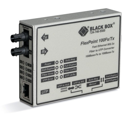 Black Box LMC213A-SMST-R2 Transceivers/Media Converters Black Box Flexpoint 100base-tx To 100base-fx Media Converter - 1 X Rj-45 , 1 X St - 100base-tx, 100b Lmc213asmstr2 822088109082