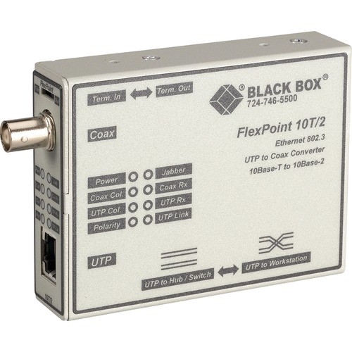 Black Box LMC210A Transceivers/Media Converters Black Box Flexpoint 10base-t To Bnc Media Converter - 1 X Rj-45 , 1 X Bnc - 10base-t, 10base-2 - Wal 013269125278
