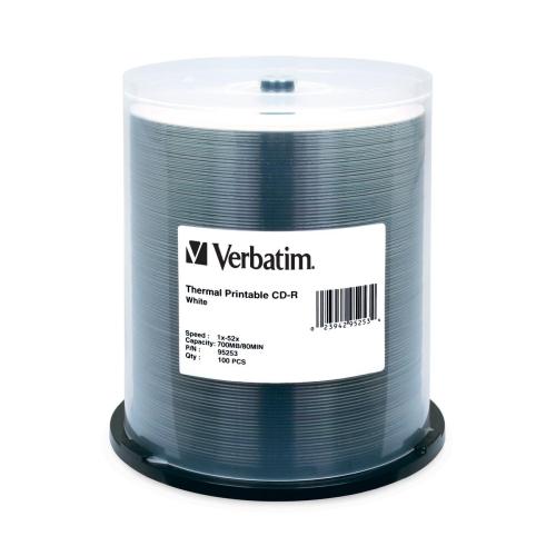 Verbatim 95253 DVD/CD Media Verbatim Cd-r 700mb 52x White Thermal Printable - 100pk Spindle - 700mb - 100 Pack (95253) 044113312988