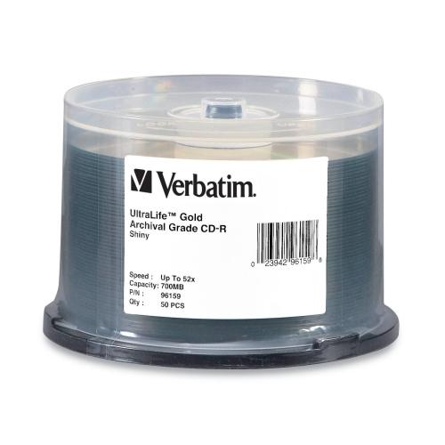 Verbatim 96159 DVD/CD Media Verbatim Cd-r 700mb 52x Ultralife Gold Archival Grade With Branded Surface - 50pk Spindle - 700mb -  239429615988