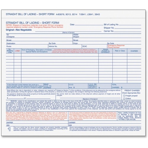 Tops L3841 Forms & Record Keeping Bill Of Lading, 3-part, Carbonless, Bulk Pack, 250 Set/bx TOPL3841 031113486740
