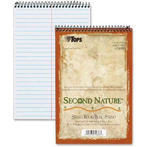 Tops 74688 Pads & Notebooks Second Nature Steno Book, Recycled, Gregg Rule, White, 80 Sh/bk, 12 Bk/pk TOP74688 806792208255