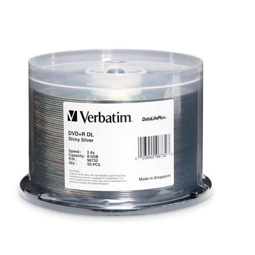Verbatim 96732 DVD/CD Media Verbatim Dvd+r Dl 8.5gb 8x Datalifeplus Shiny Silver Silk Screen Printable - 50pk Spindle - 8.5gb -  023942967323