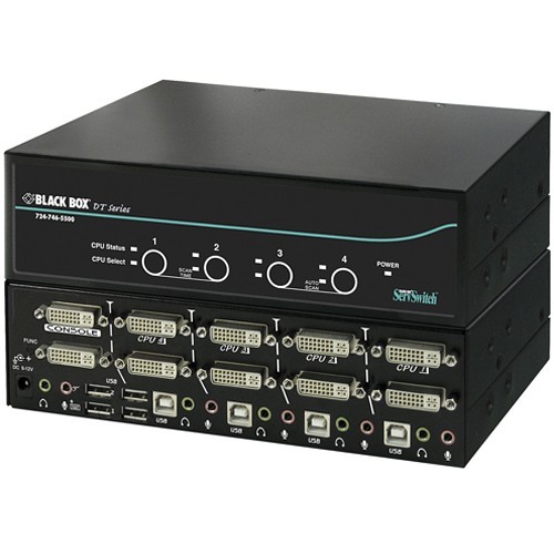 Black Box KV9624A KVM Switchboxes Black Box Servswitch Dt Dual-head Dvi Kvm Switch - 4 X 1 - 8 X Dvi-i Video, 4 X Type B Keyboard/mous 700604201086