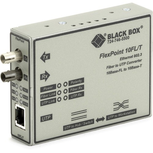 Black Box LMC212A-MM-R3 Transceivers/Media Converters Black Box Flexpoint Ethernet Media Converter - 1 X Rj-45 , 1 X St - 10base-t, 10base-fl - External,  Lmc212ammr3 013269144071