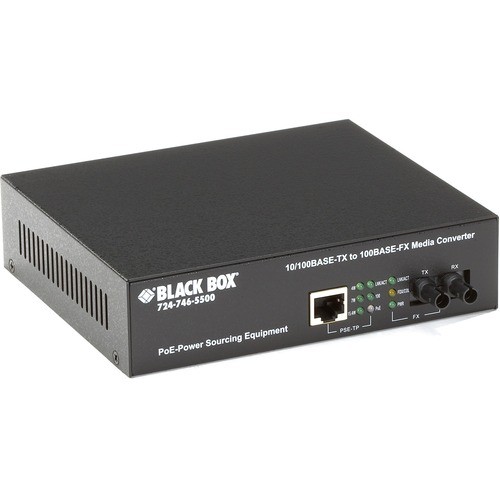 Black Box LPM601A Transceivers/Media Converters Black Box Poe Pse Media Converter - 1 X Rj-45 Poe, 1 X St - 10/100base-tx, 100base-fx - External (lp 641676610393