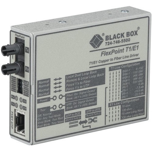 Black Box MT661A-SM Transceivers/Media Converters Black Box Flexpoint T1/e1 To Fiber Line Driver, Single-mode, 28 Km, St - 1 X Network (rj-45) - 1 X S Mt661asm 722868724798