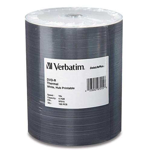 Verbatim 97015 DVD/CD Media Verbatim Dvd-r 4.7gb 16x Datalifeplus White Thermal Printable, Hub Printable - 100pk Tape Wrap - The 023942970156