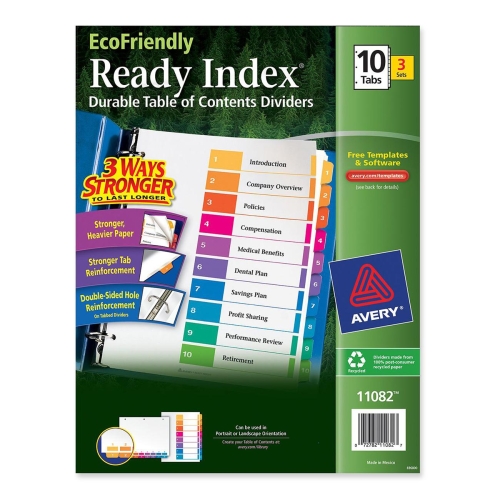 Avery Dennison 11082 Tab Indexes Ecofriendly Ready Index Table Of Contents Divider AVE11082 072782110826