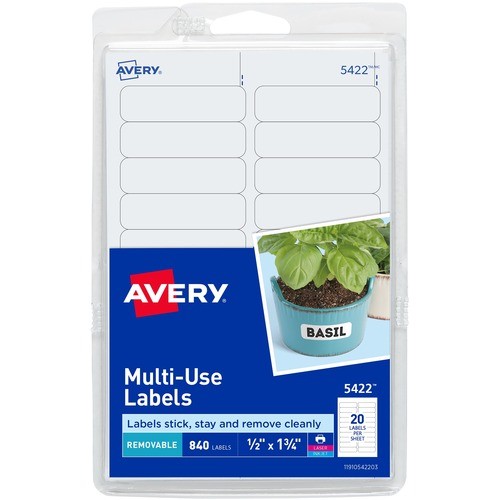 Avery Dennison 05422 Labels Multipurpose Removable Rectangular Label AVE05422 072782054229