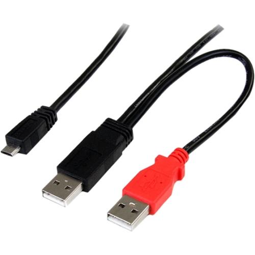 Startech USB2HAUBY1 Cables 1 Ft Usb Y Cable For External Hard Drive - Dual Usb A To Micro B 650308410782