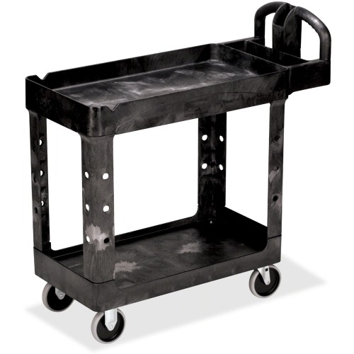 Rubbermaid FG450088BLA Carts & Dollies Hd 2-shelf Utility Cart W/lipped Shelf (small) RCP450088BK 818235790135