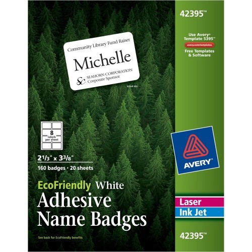 Avery Dennison 42395 Labels Ecofriendly Name Badge Labels AVE42395 072782423957