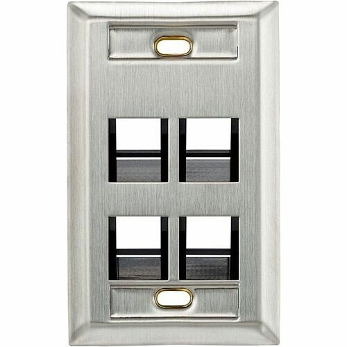 Leviton 43081-1L4 Faceplates & Mounting Boxes Leviton Angled Stainless Steel Quickport Wallplate, Single-gang, 4-port, With Id Window - 4 X Total  430811l4 078477505441