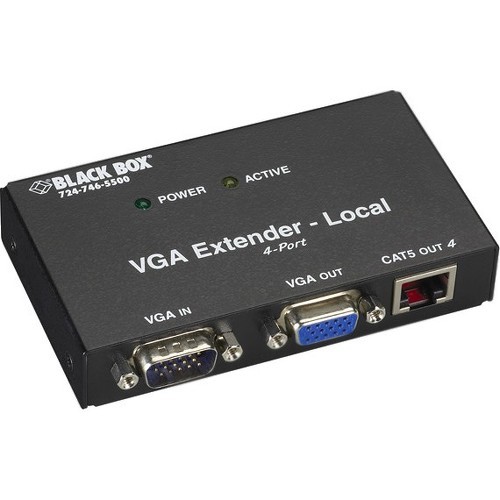 Black Box AC555A-4-R2 Video Consoles/Extenders Black Box Vga Transmitter, 4-port - 1 Input Device - 500 Ft Range - 4 X Network (rj-45) - 1 X Vga In Ac555a4r2 013269148680