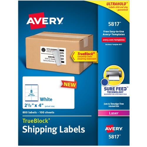 Avery Dennison 5817 Labels Printable Shipping Labels, 2.5" X 4" , 800 Labels (5817) AVE5817 