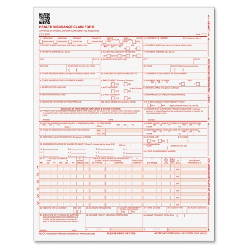Tops 50126RV Forms & Record Keeping Cms-1500 Laser Printer Forms TOP50126RV 818289159933