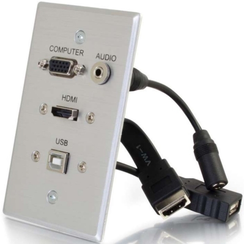 C2g 39707 Faceplates & Mounting Boxes C2g Hdmi, Vga, 3.5mm Audio And Usb Pass Through Wall Plate - Single Gang - 1-gang - Aluminum - 1 X H 696455069930