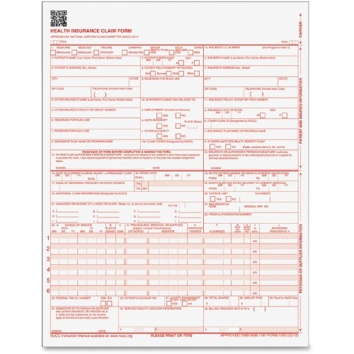 Tops 50135RV Forms & Record Keeping Laser 1-part Cms-1500 Health Insur. Clm Forms TOP50135RV 025932513503