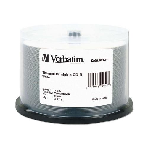 Verbatim 94949 DVD/CD Media Verbatim Cd-r 700mb 52x Datalifeplus White Thermal Printable - 50pk Spindle - Printable - Thermal Pr 023942949497