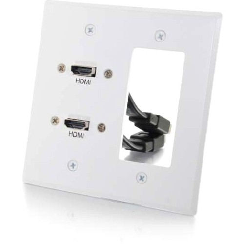 C2g 39708 Faceplates & Mounting Boxes C2g Dual Hdmi Pass Through Double Gang Wall Plate With One Decorative Cutout-white - 2-gang - White  818274812201