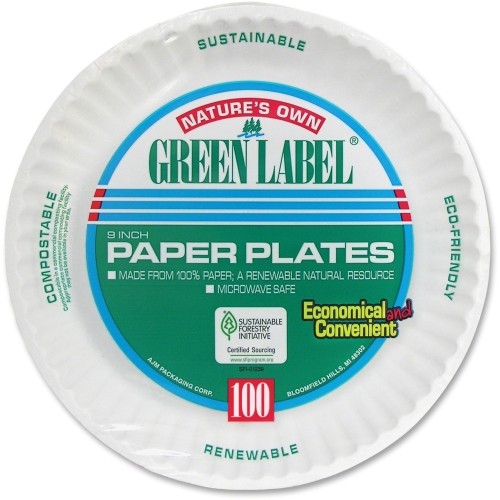 Ajm Packaging 10100 Pots & Pans Green Label Economy Paper Plates AJMPP9GREWH 043378101009