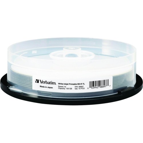 Verbatim 98897 DVD/CD Media Bdxl 100gb 4x White Inkjet Printable, Hub Printable - 10pk Spindle - White Inkjet, Hub - 10pk Spindl 023942988977