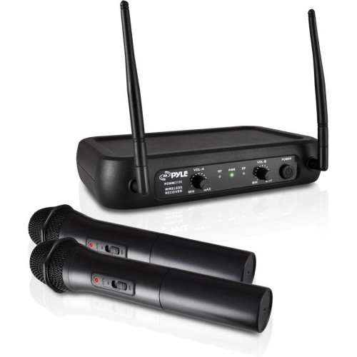 Pyle PDWM2135 Wireless Microphone Systems Pyle Pdwm2135 Vhf Dual-channel Fixed-frequency Wireless Microphone System With 2 Handheld Microphone 818229884680