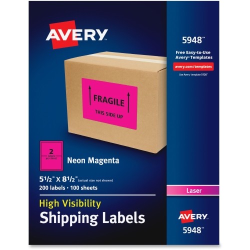Avery Dennison 5948 Labels Neon Shipping Labels, 5-1/2" X 8-1/2" , 200 Labels (5948) AVE5948 072782059484