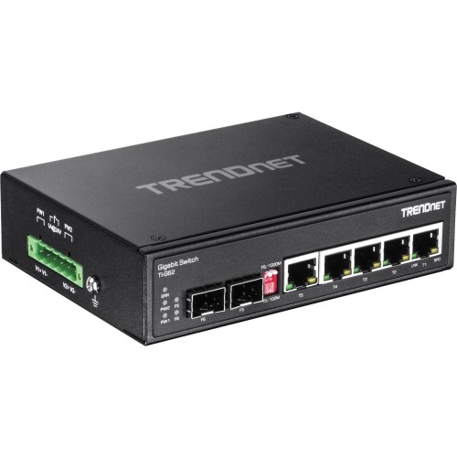 Trendnet TI-G62 Switches & Bridges Trendnet 6-port Hardened Industrial Gigabit Din-rail Switch, 12 Gbps Switching Capacity, Ip30 Rated  Tig62 818224248739