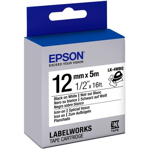 Epson LK-4WBQ Labels Labelworks Iron On (fabric) Lk Tape Cartridge ~1/2" Black On White Lk4wbq 010343927193