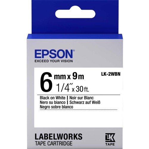 Epson LK-2WBN Labels Labelworks Standard Lk Tape Cartridge ~1/4" Black On White Lk2wbn 010343926882