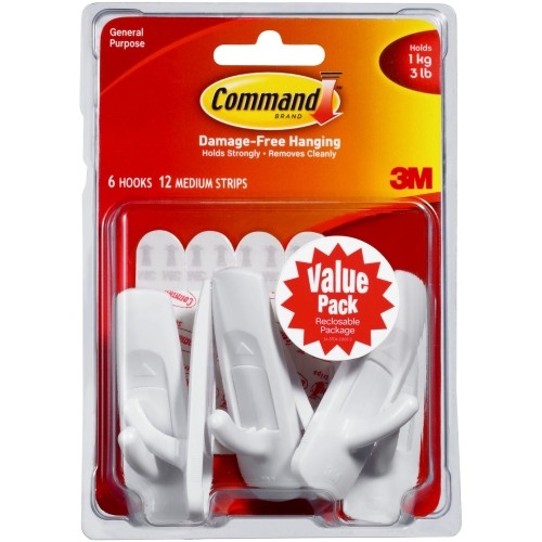 Command Utility Hooks Value Pack, Medium, White, 6-Hooks (17001-6ES) 6 Hooks