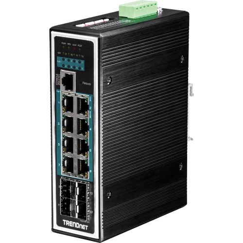 Trendnet TI-PG1284I Switches & Bridges Trendnet 12-port Hardened Industrial Gigabit Poe+ Layer 2+ Managed Din-rail Switch, 240w Power Budge Tipg1284i 818243000752