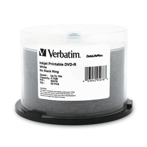 Verbatim 95078 DVD/CD Media Verbatim Dvd-r 4.7gb 16x Datalifeplus White Inkjet Printable - 50pk Spindle - 4.7gb - 50pk Spindle ( 023942950783