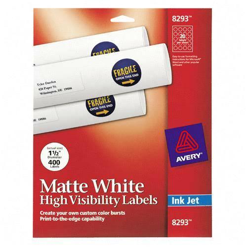 Avery Dennison 08293 Labels White Round High Visibility Labels AVE8293 072782082932