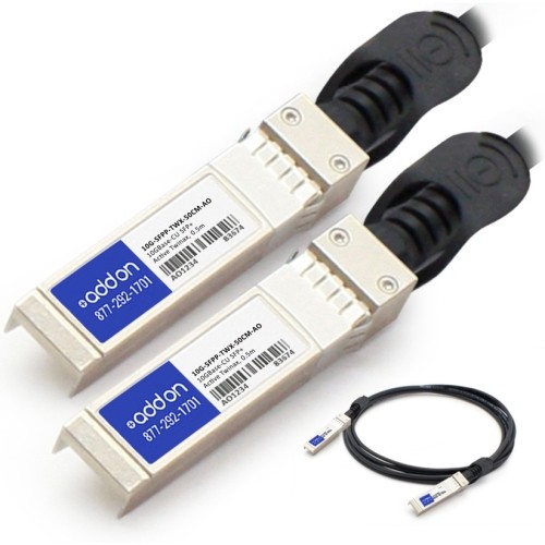 Addon 10G-SFPP-TWX-50CM-AO Cables Brocade (formerly) Compatible Taa Compliant 10gbase-cu Sfp+ To Sfp+ Direct Attach Cable (active Twin 10gsfpptwx50cmao 821455468050