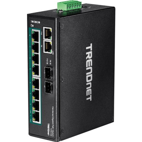 Trendnet TI-PG102 Switches & Bridges Trendnet 10-port Industrial Gigabit Poe+ Din-rail Switch, 8 X Gigabit Poe+ Ports, Din-rail Mount, 2  Tipg102 710931160932