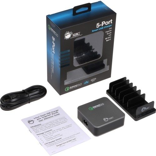 Siig AC-PW1714-S1 Power Adapters 5-port Smart Usb Charger Plus Organizer Bundle With Qc3.0 And Type-c - Black Acpw1714s1 098379123208