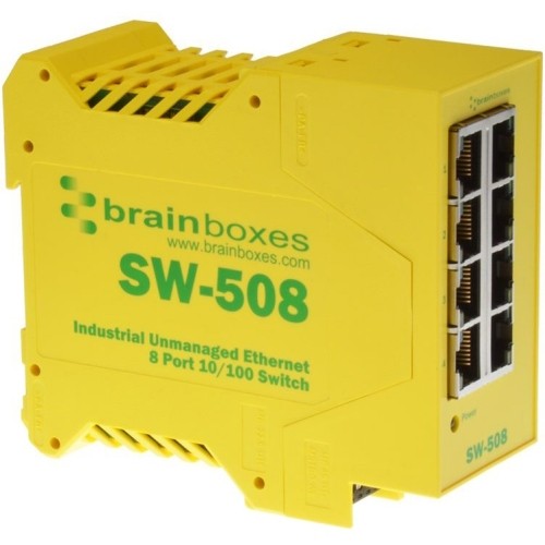 Brainboxes SW-508-X50M Switches & Bridges Brainboxes Industrial Ethernet 8 Port Switch Din Rail Mountable - 8 Ports - 2 Layer Supported - Twis Sw508x50m 837324003994
