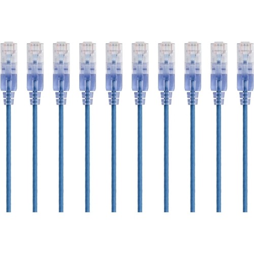 Monoprice 15162 Cables Monoprice 10-pack, Slimrun Cat6a Ethernet Network Patch Cable, 7ft Blue - 7 Ft Category 6a Network C 889028032428