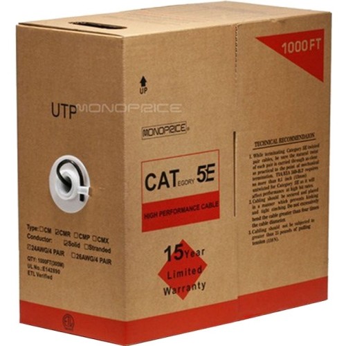 Monoprice 878 Cables Monoprice Cat. 5e Utp Network Cable - 1000 Ft Category 5e Network Cable For Network Device - First E 844660008781