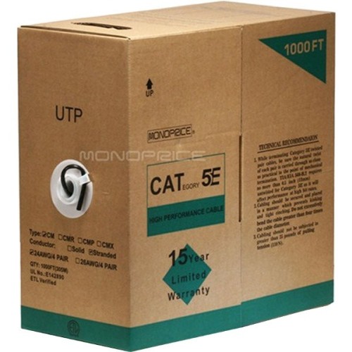 Monoprice 886 Cables Monoprice Cat. 5e Utp Network Cable - 1000 Ft Category 5e Network Cable For Network Device - First E 844660008866