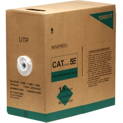 Monoprice 892 Cables Monoprice Cat. 5e Utp Network Cable - 1000 Ft Category 5e Network Cable For Network Device - First E 844660008927